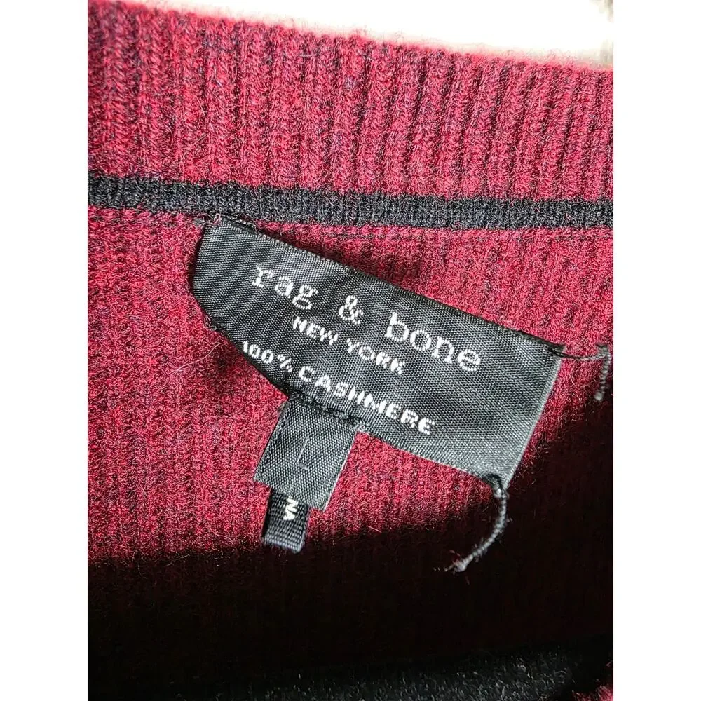 rag & bone 100% Cashmere Crewneck Sweater Heather Burgundy Maroon. Dark Academia